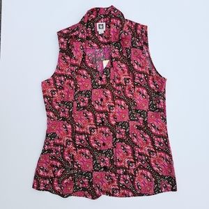 NWT Anne Klien Sleeveless Blouse with optional neck tie Magenta 🎀